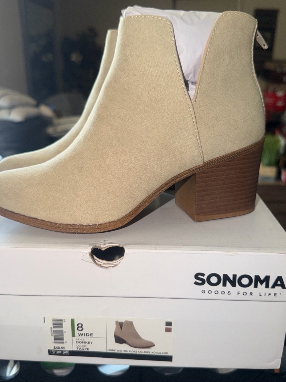 Sonoma Donkey Taupe Suede-Look Ankle Booties with Stacked Heel